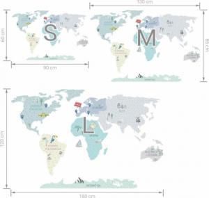 Pastelowe Love Mapa świata miętowa L - Naklejka na ścianę 7