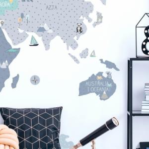 Pastelowe Love Mapa świata niebieska M - Naklejka na ścianę 4