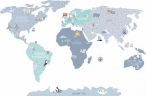 Pastelowe Love Mapa świata niebieska L - Naklejka na ścianę 6