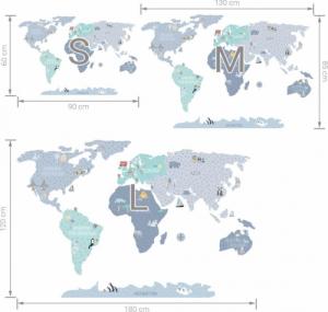 Pastelowe Love Mapa świata niebieska L - Naklejka na ścianę 7
