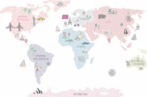 Pastelowe Love Mapa świata różowa M - Naklejka na ścianę 6