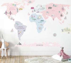 Pastelowe Love Mapa świata różowa L - Naklejka na ścianę 3