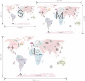Pastelowe Love Mapa świata różowa L - Naklejka na ścianę 7