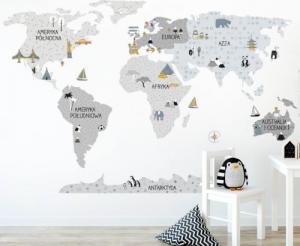 Pastelowe Love Mapa świata szara L - Naklejka na ścianę 3