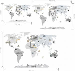 Pastelowe Love Mapa świata szara L - Naklejka na ścianę 7