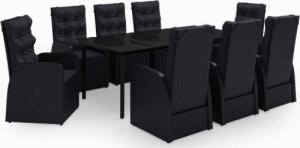 vidaXL 9-częściowy zestaw mebli ogrodowych z poduszkami, czarny 2