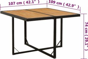 vidaXL vidaXL Stół ogrodowy, czarny, 109x107x74 cm, rattan PE i akacja 6