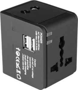 Media-Tech Adapter podróżny z wbudowaną ładowarką USB+5V (MT6208A) 5