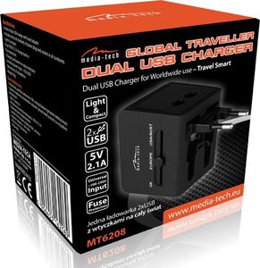 Media-Tech Adapter podróżny z wbudowaną ładowarką USB+5V (MT6208A) 6