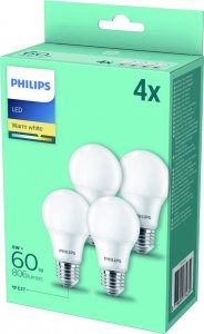 Philips Philips LED Bulb E27 4-Pack 8W (60W) 2700K 806lm 4