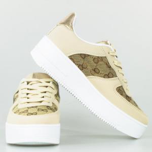 Estetino Sneakersy na białej platformie ze wzorkiem beżowe-37 5