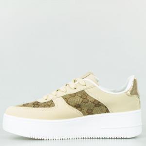 Estetino Sneakersy na białej platformie ze wzorkiem beżowe-39 3