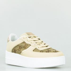 Estetino Sneakersy na białej platformie ze wzorkiem beżowe-38 2