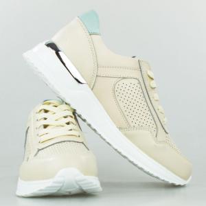 Estetino Sneakersy na koturnie skórzane ażurowe beżowe Vinceza-41 5