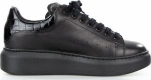 Estetino Sneakersy skórzane z wężową wstawką czarne Sempre-39 1
