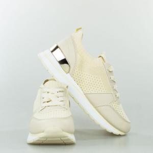 Estetino Sneakersy tekstylne sportowe z lustrzaną wstawką beżowe-37 4