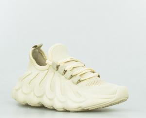 Estetino Sneakersy na koturnie wiązane tekstylne beżowe-39 2