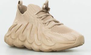 Estetino Sneakersy na koturnie tekstylne wiązane khaki-37 2