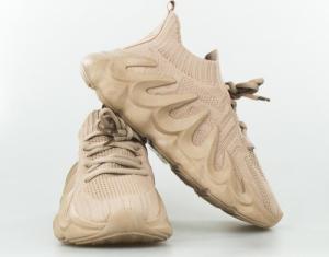 Estetino Sneakersy na koturnie tekstylne wiązane khaki-40 5