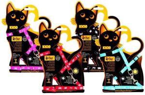 Dingo "KICIO" komplet z taśmy dla małych kotów : smycz 1,0 cm x 120 cm + szelki z regulacją - 21018 1