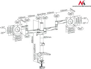 Maclean Uchwyt biurkowy na 2 monitory 13" - 27" (MC-714) 8