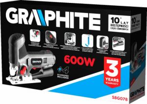 Wyrzynarka Graphite 600W, ilość suwów 800-3000 min-1, z uchwytem za korpus 58G078 11
