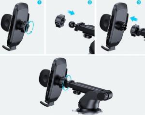 Joyroom Uchwyt Samochodowy Na Telefon z Teleskopowym Wysuwanym Ramieniem na Deskę Rozdzielczą i Szybę Czarny 4