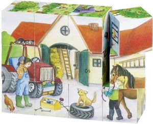 Goki Klocki z obrazkami w drewnianym pudełku, życie na wsi, 12 el. (57832) 1