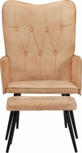 vidaXL Fotel z wysokim oparciem i podnóżkiem, kremowy, obity płótnem 2