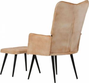 vidaXL Fotel z wysokim oparciem i podnóżkiem, kremowy, obity płótnem 4