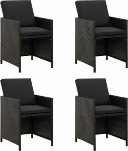 vidaXL Krzesła ogrodowe z poduszkami, 4 szt., polirattan, czarne 1