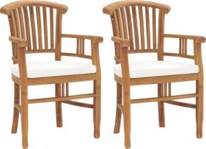 vidaXL Krzesła ogrodowe, 2 szt., kremowe poduszki, lite drewno tekowe 1