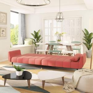 vidaXL 2-osobowa kanapa z 2 poduszkami, różowa, aksamitna 3