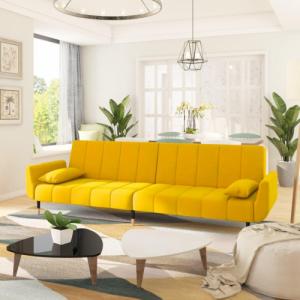 vidaXL 2-osobowa kanapa z 2 poduszkami, żółta, aksamitna 1