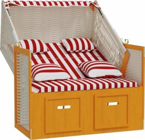 vidaXL vidaXL Kosz plażowy z poduszkami, rattan PE i drewno, czerwono-biały 3