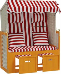 vidaXL vidaXL Kosz plażowy z poduszkami, rattan PE i drewno, czerwono-biały 5