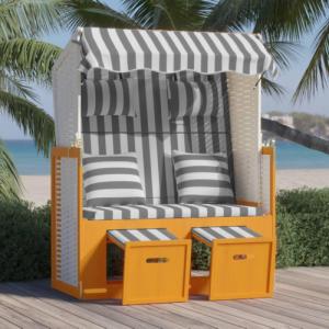 vidaXL vidaXL Kosz plażowy z poduszkami, rattan PE i drewno, biało-szary 1