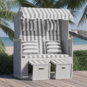 vidaXL vidaXL Kosz plażowy z poduszkami, rattan PE i drewno, szaro-biały 1