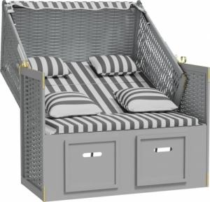 vidaXL vidaXL Kosz plażowy z poduszkami, rattan PE i drewno, szaro-biały 3