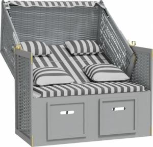 vidaXL vidaXL Kosz plażowy z poduszkami, rattan PE i drewno, szaro-biały 4