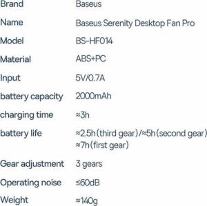 Wentylator Baseus Serenity Fan Pro 3