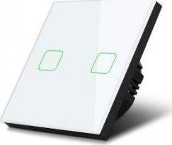 Maclean Włącznik światła dotykowy Maclean MCE712W podwójny, schodowy, krzyżowy szklany, biały z kwadratowym podśw. przycisku, 86x86mm 1