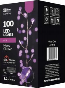 Lampki choinkowe Emos Emos ZY2048 Lampki choinkowe 100 LED łezki 2,4m 3x AA, timer, róż 1
