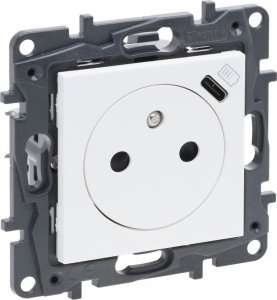 Legrand Ładowarka USB-C z gniazdem pojedynczym Legrand Niloe Step 863138 gniazdo z uziemieniem z przesłonami ładowarka typ C 1,5A białe 1