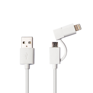 Kabel USB Azuri 2w1, microUSB + lightning, biały - AZCABCOMBI2USBW 1