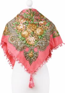 Aleszale Duża Folkowa Chusta Apaszka Ludowa Kwiaty Etno Różowa - Ch-2020-Róż 3