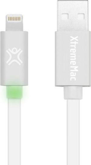 Kabel USB XtremeMac USB A -> Lightning Biało-srebrny LED 1.2m (XCL-FLD-83) 1