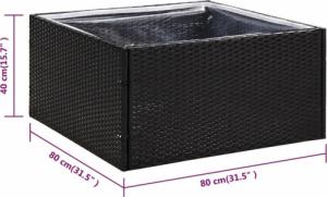 vidaXL Donica ogrodowa, czarna, 80x80x40 cm, rattan PE 6