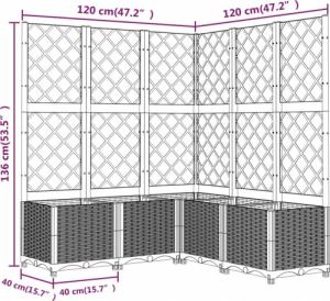 vidaXL Donica ogrodowa z kratką, brązowa, 120x120x136 cm, PP 8