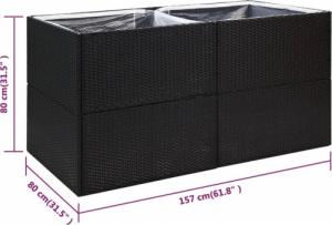 vidaXL Donica ogrodowa, czarna, 157x80x80 cm, rattan PE 7